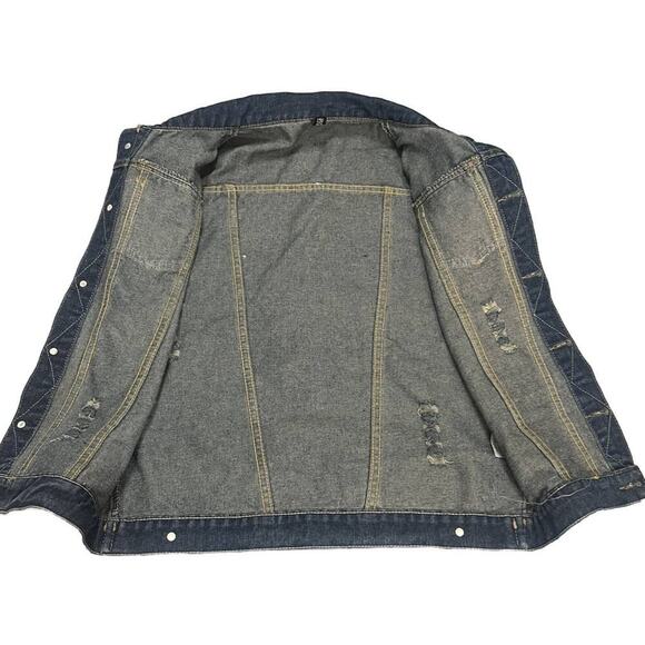 -JACKET Sleeveless Ripped Blue Denim Jacket size Medium - Picture 2 of 8
